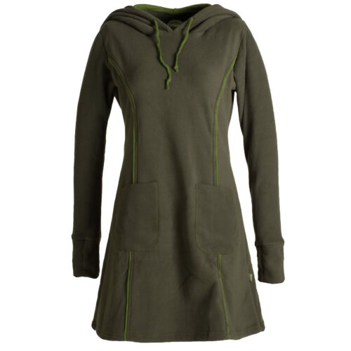 Vishes Langarm Winterkleid aus recyceltem Eco Fleece mit großer Zipfelkapuze olive 40