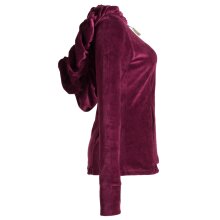 Vishes Samtjacke mit extra großer geraffter Cape Kapuze, Daumenlöchern und Reißverschluss dunkelrot 44
