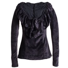 Vishes Samtjacke mit extra großer geraffter Cape Kapuze, Daumenlöchern und Reißverschluss schwarz 38/40