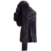 Vishes Samtjacke mit extra großer geraffter Cape Kapuze, Daumenlöchern und Reißverschluss schwarz 38/40