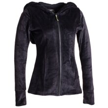 Vishes Samtjacke mit extra großer geraffter Cape Kapuze, Daumenlöchern und Reißverschluss schwarz 38/40