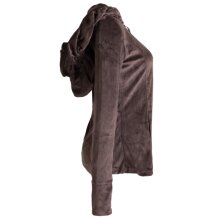 Vishes Samtjacke mit extra großer geraffter Cape Kapuze, Daumenlöchern und Reißverschluss braun 46/48