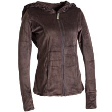 Vishes Samtjacke mit extra großer geraffter Cape Kapuze, Daumenlöchern und Reißverschluss braun 46/48