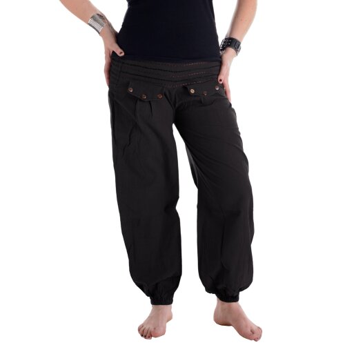 Vishes Pludrige Sommer Damen Chino Haremshose aus Baumwolle schwarz 32-34