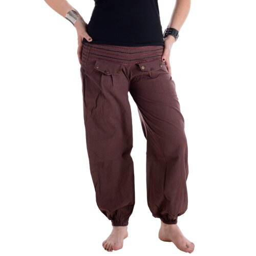 Vishes Pludrige Sommer Damen Chino Haremshose aus Baumwolle braun 32-34