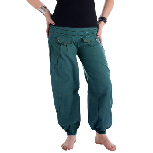Vishes Pludrige Sommer Damen Chino Haremshose aus Baumwolle türkis 34-38