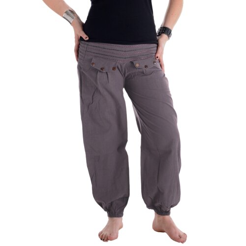Vishes Pludrige Sommer Damen Chino Haremshose aus Baumwolle grau 34-38