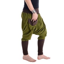 Vishes Unisex Baumwoll Haremshose mit engem, dehnbarem Beinabschluss mit Taschen olive