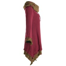 Vishes Lagenlook Zipfelkleid aus Eco Fleece mit langen Ärmeln und großem Kapuzenschalkragen dunkelrot 46