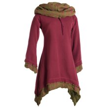 Vishes Lagenlook Zipfelkleid aus Eco Fleece mit langen Ärmeln und großem Kapuzenschalkragen dunkelrot 52
