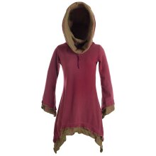 Vishes Lagenlook Zipfelkleid aus Eco Fleece mit langen Ärmeln und großem Kapuzenschalkragen dunkelrot 52