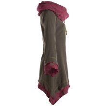 Vishes Lagenlook Zipfelkleid aus Eco Fleece mit langen Ärmeln und großem Kapuzenschalkragen olive 50