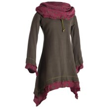 Vishes Lagenlook Zipfelkleid aus Eco Fleece mit langen Ärmeln und großem Kapuzenschalkragen olive 50