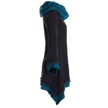 Vishes Lagenlook Zipfelkleid aus Eco Fleece mit langen Ärmeln und großem Kapuzenschalkragen schwarz 34-36