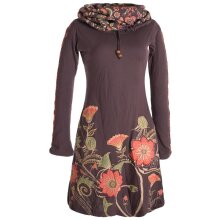 Vishes Langärmliges Blumenkleid aus Baumwolle mit Kapuzenschalkragen braun 40