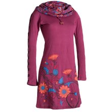 Vishes Langärmliges Blumenkleid aus Baumwolle mit Kapuzenschalkragen dunkelrot 34