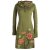 Vishes Langärmliges Blumenkleid aus Baumwolle mit Kapuzenschalkragen olive 42
