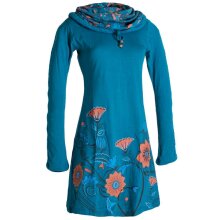 Vishes Langärmliges Blumenkleid aus Baumwolle mit Kapuzenschalkragen türkis 44