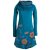 Vishes Langärmliges Blumenkleid aus Baumwolle mit Kapuzenschalkragen türkis 44