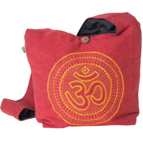 Vishes - Umhängetasche Stoff Beuteltasche aus Baumwolle langer breiter Tragegurt Om Damen Herren Unisex dunkelrot