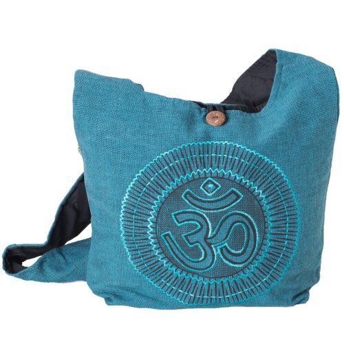 Vishes - Umhängetasche Stoff Beuteltasche aus Baumwolle langer breiter Tragegurt Om Damen Herren Unisex türkis