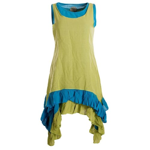 Vishes Armloses Lagenlook Kleid aus Baumwolle mit Rüschen hellgrün 34