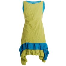 Vishes Armloses Lagenlook Kleid aus Baumwolle mit Rüschen hellgrün 34