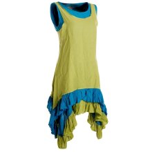 Vishes Armloses Lagenlook Kleid aus Baumwolle mit Rüschen hellgrün 34