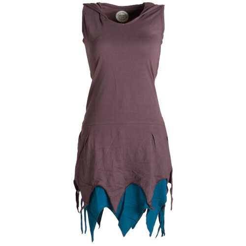 Vishes Ärmelloses Elfenkleid im Lagenlook mit Zipfeln und Zipfelkapuze aus Biobaumwolle braun 34-36