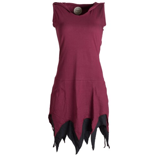 Vishes Ärmelloses Elfenkleid im Lagenlook mit Zipfeln und Zipfelkapuze aus Biobaumwolle dunkelrot 36-38