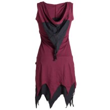 Vishes Ärmelloses Elfenkleid im Lagenlook mit Zipfeln und Zipfelkapuze aus Biobaumwolle dunkelrot 36-38