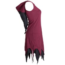Vishes Ärmelloses Elfenkleid im Lagenlook mit Zipfeln und Zipfelkapuze aus Biobaumwolle dunkelrot 36-38