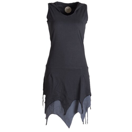 Vishes Ärmelloses Elfenkleid im Lagenlook mit Zipfeln und Zipfelkapuze aus Biobaumwolle schwarz 36