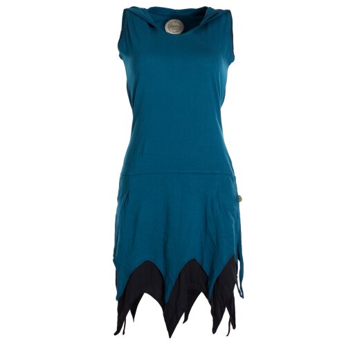 Vishes Ärmelloses Elfenkleid im Lagenlook mit Zipfeln und Zipfelkapuze aus Biobaumwolle türkis 42