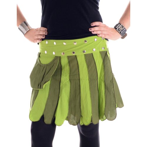 Vishes Zweifarbig gestreifter Patchwork Wickel Rock - größenverstellbar mit Druckknöpfen - mit Tasche hellgrün-olive