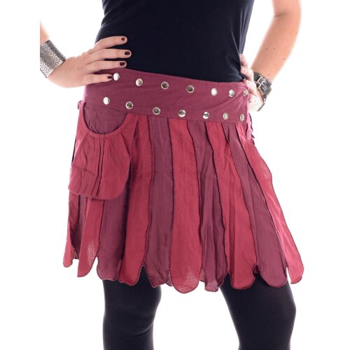 Vishes Zweifarbig gestreifter Patchwork Wickel Rock - größenverstellbar mit Druckknöpfen - mit Tasche rot-dunkelrot