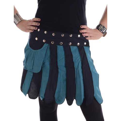 Vishes Zweifarbig gestreifter Patchwork Wickel Rock - größenverstellbar mit Druckknöpfen - mit Tasche schwarz-türkis