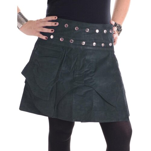 Vishes Mini Wickel Rock aus Cord mit Druckköpfen, Zipfeln, Schnürung grau