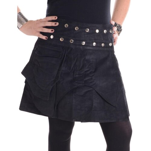 Vishes Mini Wickel Rock aus Cord mit Druckköpfen, Zipfeln, Schnürung schwarz