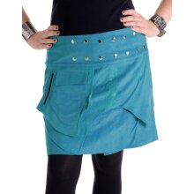 Vishes Mini Wickel Rock aus Cord mit Druckköpfen, Zipfeln, Schnürung türkis