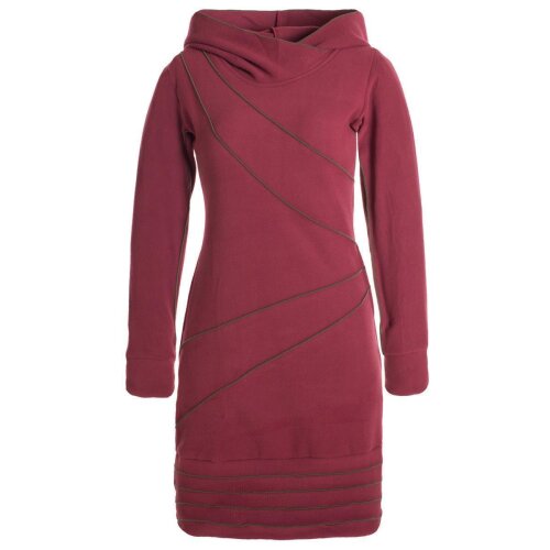 Vishes Langärmliges Patchwork Hoodie Eco Fleecekleid mit Daumenlöchern dunkelrot 42