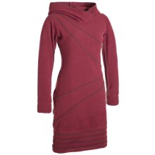 Vishes Langärmliges Patchwork Hoodie Eco Fleecekleid mit Daumenlöchern dunkelrot 42