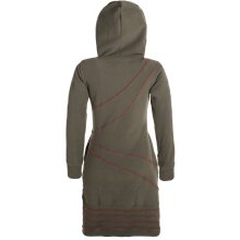 Vishes Langärmliges Patchwork Hoodie Eco Fleecekleid mit Daumenlöchern dunkelrot 42
