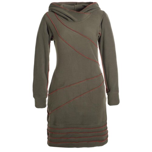 Vishes Langärmliges Patchwork Hoodie Eco Fleecekleid mit Daumenlöchern olive 36-38