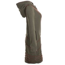 Vishes Langärmliges Patchwork Hoodie Eco Fleecekleid mit Daumenlöchern olive 46