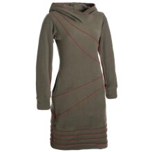 Vishes Langärmliges Patchwork Hoodie Eco Fleecekleid mit Daumenlöchern olive 48