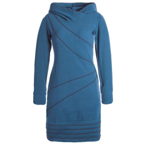 Vishes Langärmliges Patchwork Hoodie Eco Fleecekleid mit Daumenlöchern türkis 40