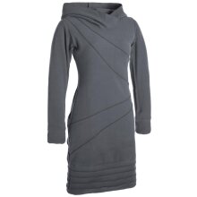 Vishes Langärmliges Patchwork Hoodie Eco Fleecekleid mit Daumenlöchern grau 36-38