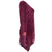 Vishes Lagenlook Samttunika zum Schnüren - mit V-Ausschnitt und Zipfeln dunkelrot 36-38