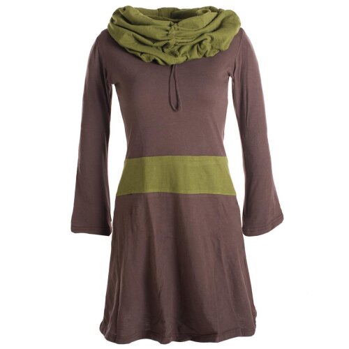 Vishes Langärmliges Baumwoll Hoodie Kleid mit großem Schalkragen braun 42